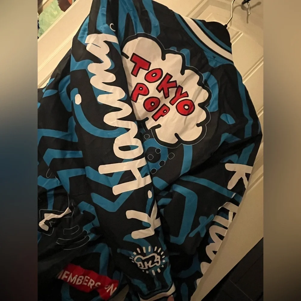 Members Only x Keith Haring Blue &  Black Patterned  Bomber Jacket sz-Large - Picture 12 of 12